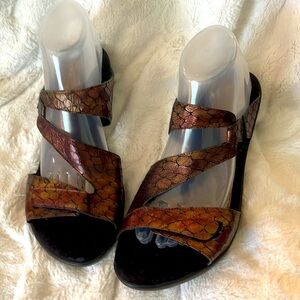Metallic Womens Leather Sandal beautifully done shimmering snake. Amazing deal